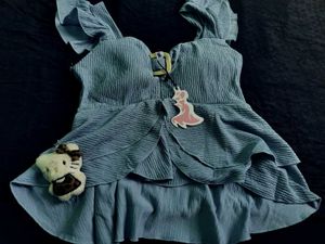 Chic Blue Textured Top with Ruffles