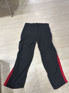 Stylish Black Track Pants with Red &amp; White Stripes