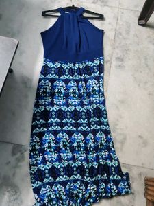 Blue Halter Neck Long Dress