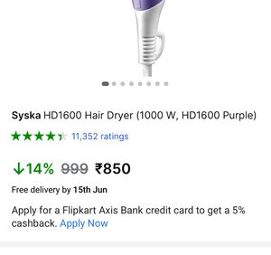 Syska HD1600 Hair Dryer 1000 w