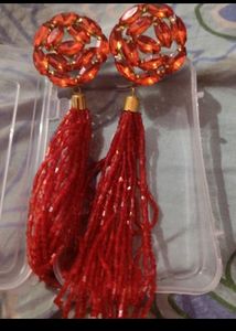 Red Beaded Tassel Earrings