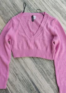 Pink Cropped V-Neck h&amp;m Sweater