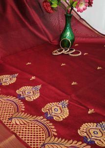 Elegant Maroon Embroidered Zaree Patta Saree