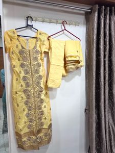 Yellow Embroidered Kurta Set with Dupatta