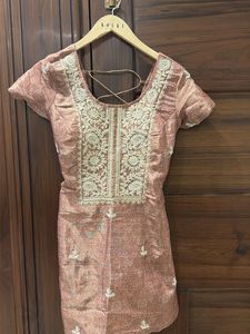 Embroidered Silk suit with plazzo and dupatta