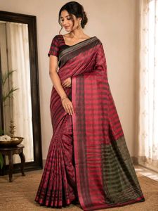 Elegant Red & Black Checkered Saree