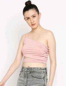 Pink One Shoulder Crop Top