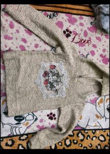 Beige Knit Sweater with Floral Patch