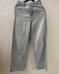 Light Wash Wide Leg Jeans with Slit