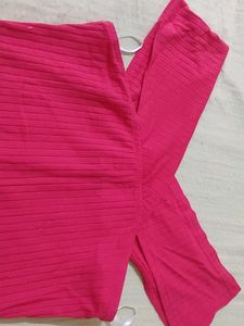 Hot Pink Ribbed Off-Shoulder Top