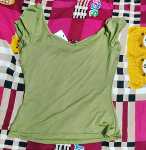Olive Green V-Neck Top