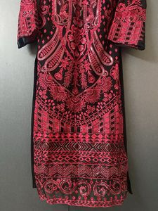 Black &amp; red Embroidered Kurta with dupatta