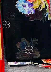 Elegant Black Saree with Floral Print