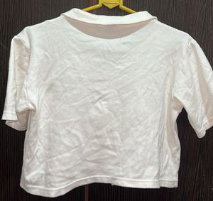 White Boston Est. 1997 Cropped Polo Shirt