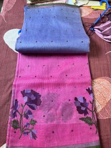 vintage half Pink Floral Print Saree