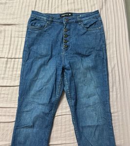 Flared Button-Up Bootcut Blue Jeans