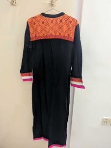 Stylish Black Kurta with Orange Print