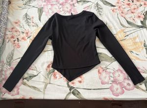 MYWISHBAG Black Square Neck Long Sleeve Top