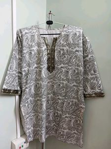 White Elegant Printed Kurti With Dupatta