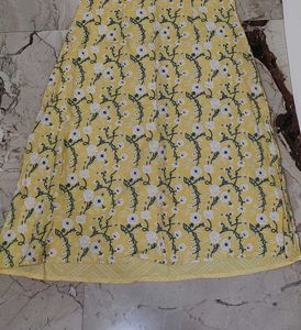 Yellow Floral Kurta with White Pants Set