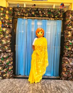 Elegant Yellow pure georgette chikankari Saree
