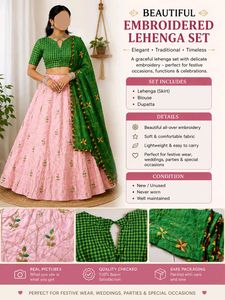 Pink Green Cotton Lehenga Choli Set - Navratri Cha