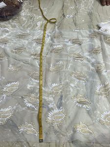 Elegant White &amp; Gold Dupioni Fabric