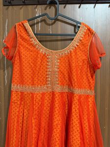 Elegant Orange Ethnic xxl Anarkali kurti