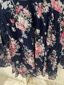Navy Floral Pleated Top