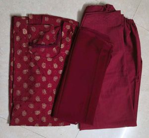 Maroon Printed Kurta with Pants