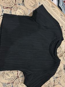 Textured Black Crop Top