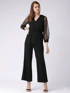 Full Length Black Jumpsuit with Sheer Sleeves