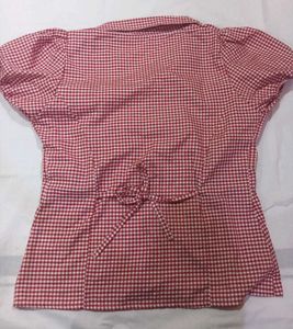 Red Gingham Button-Up Top