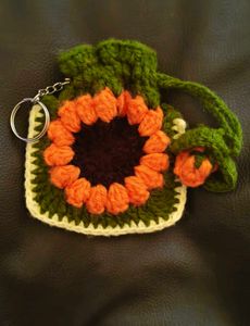 Handmade Crochet Sunflower Coin Pouch Keychain