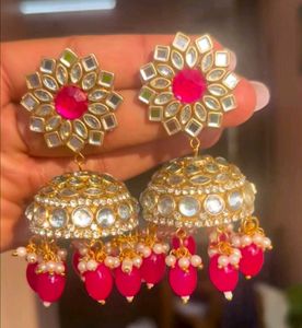 Elegant Kundan &amp; Pearl Drop Earrings one pair