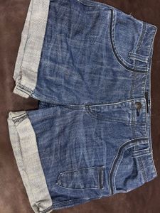 Blue Denim Cuffed Shorts