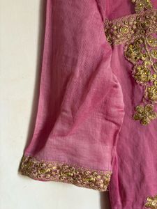 Elegant Pink &amp; Gold Embroidered Pakistani Kurti