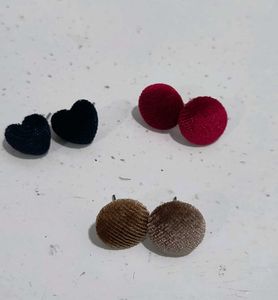 3=1-Velvet Heart + 2-Round Stud Sets🖤❤️🤎