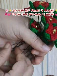 Handmade Red Flower Hair Bun Clips