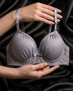 New Elegant Grey Lace Trim Padded Bra