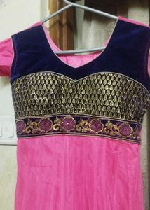 Elegant Pink &amp; Navy Ethnic Gown