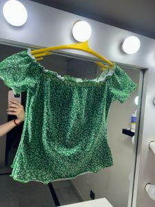 Green Floral Off-Shoulder Top