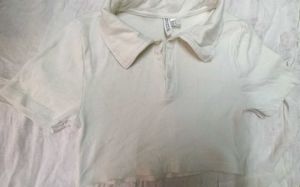 White Ribbed Collared Top