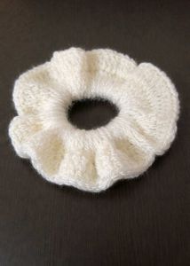 Cozy Knit Crochet Scrunchie (White)