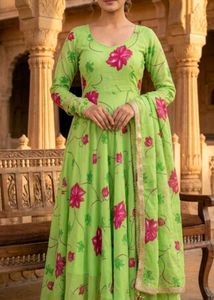 bust 40 Green Floral anarkali and dupatta Set