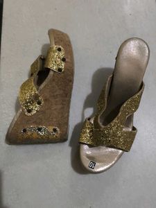 Sparkling Gold Wedge Sandals