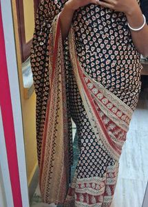 kalamkari ajrakh black cotton saree