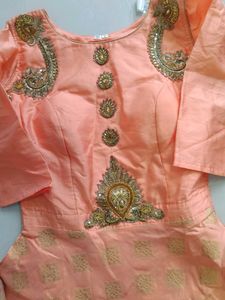 Peach Ethnic Gown with Gold Embellishments