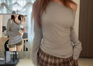 SAVANA Grey Off-Shoulder Ruched Long Sleeve Top