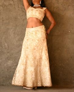 Elegant Cream Embroidered Lehenga Choli